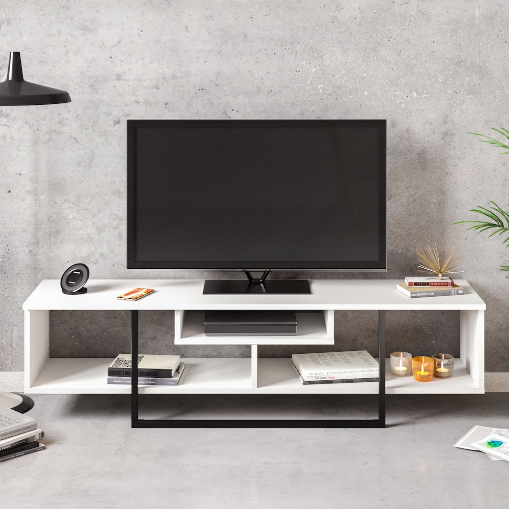 Asal 59'' Tv Stand - White & Black. Picture 2