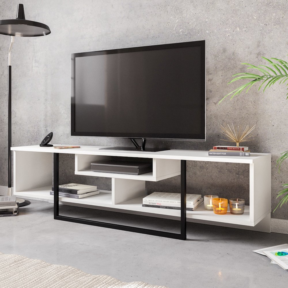 Asal 59'' Tv Stand - White & Black. Picture 3