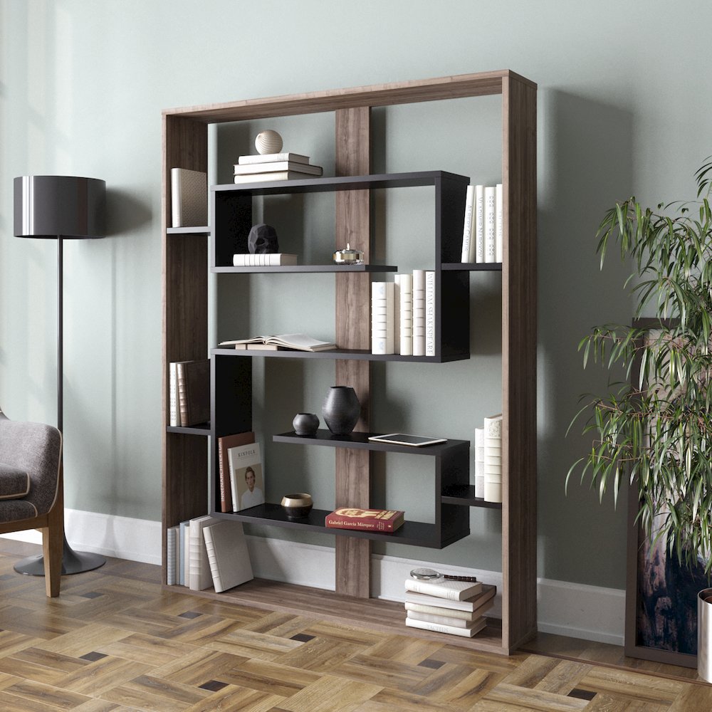 Esteban 61'' Tall Bookcase - Walnut & Black. Picture 3