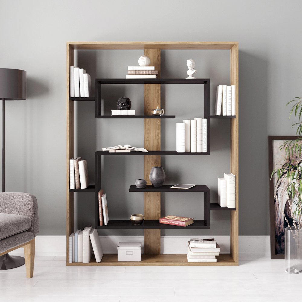 Esteban 61'' Tall Bookcase - Oud Oak & Black. Picture 2