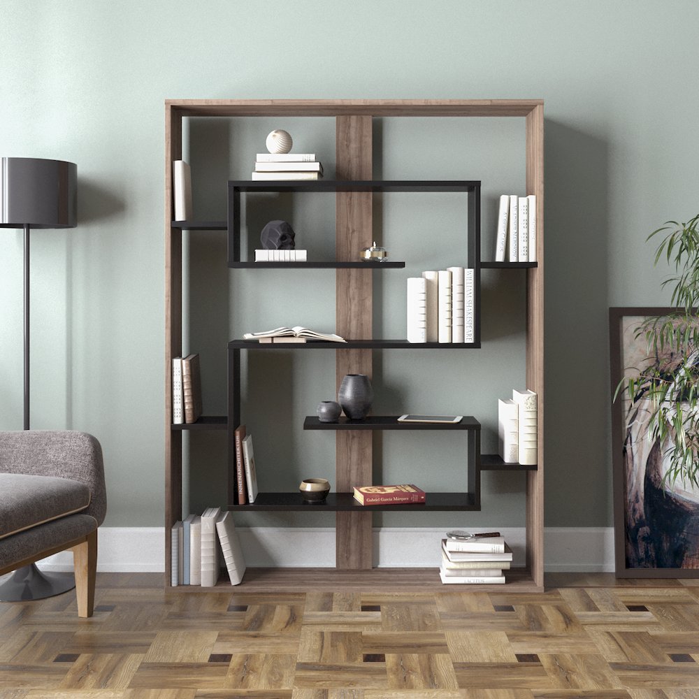 Esteban 61'' Tall Bookcase - Walnut & Black. Picture 2