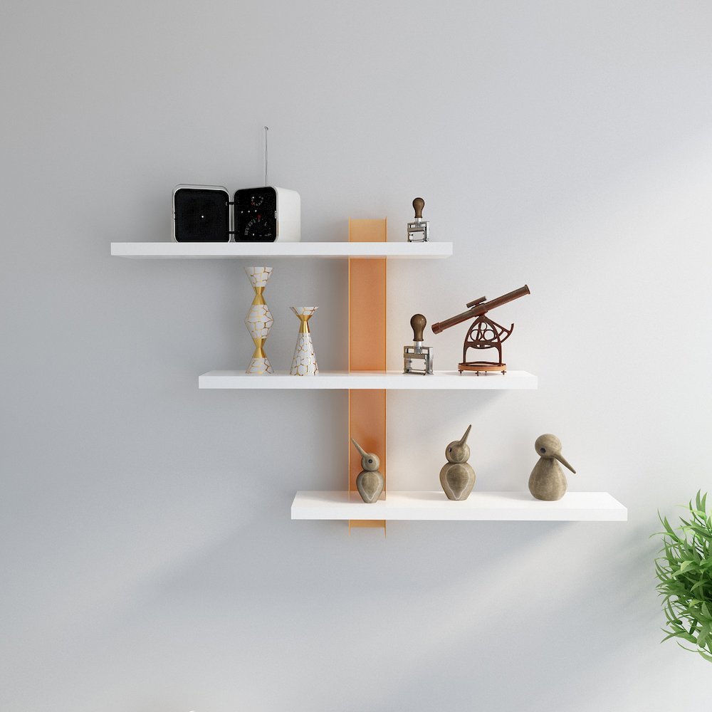 Mita 19'' Adjustable Metal Wood Wall Shelf - White & Gold. Picture 1