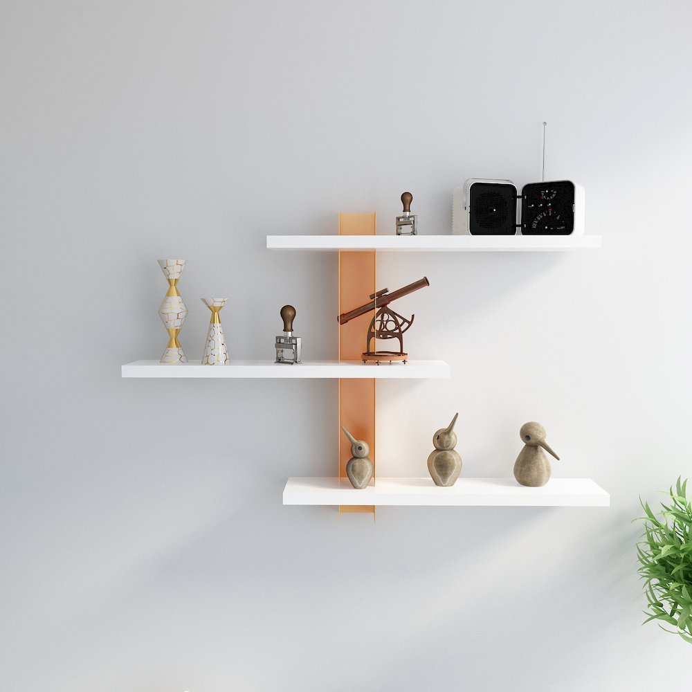 Mita 19'' Adjustable Metal Wood Wall Shelf - White & Gold. Picture 2