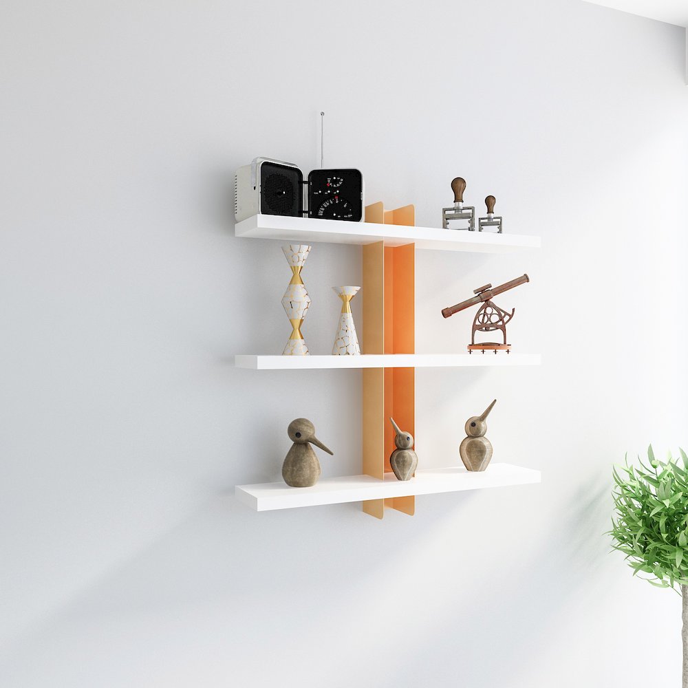 Mita 19'' Adjustable Metal Wood Wall Shelf - White & Gold. Picture 3