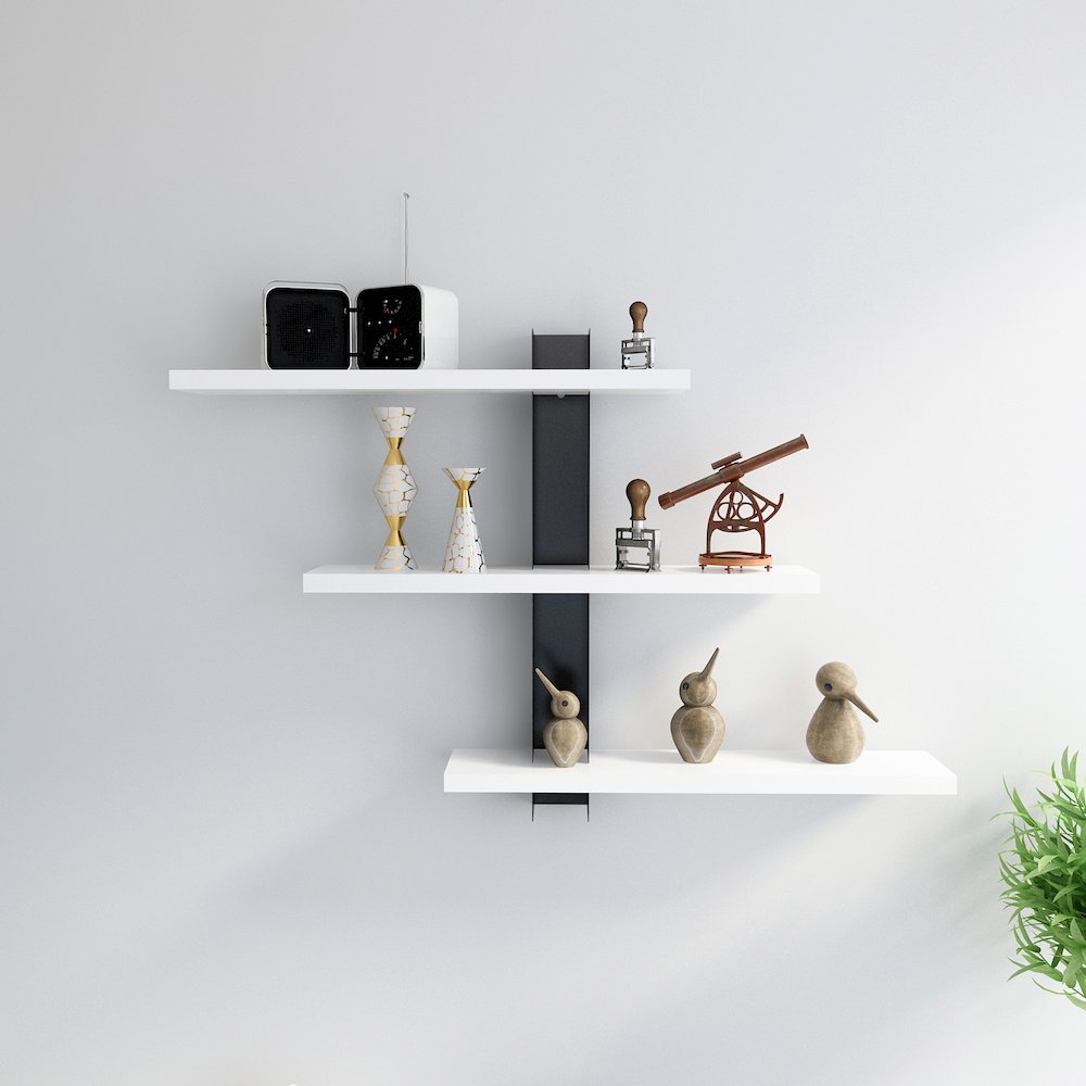 Mita 19'' Adjustable Metal Wood Wall Shelf - White & Black. Picture 1