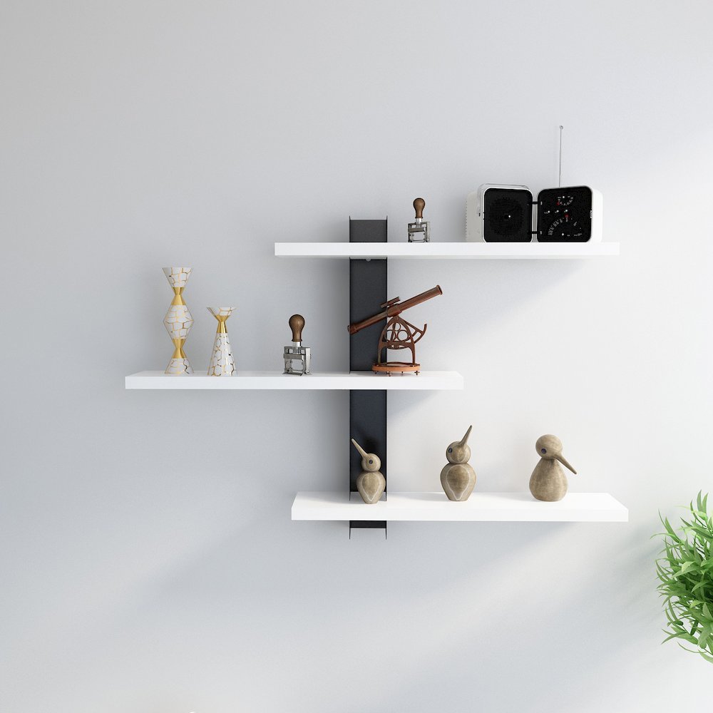 Mita 19'' Adjustable Metal Wood Wall Shelf - White & Black. Picture 2