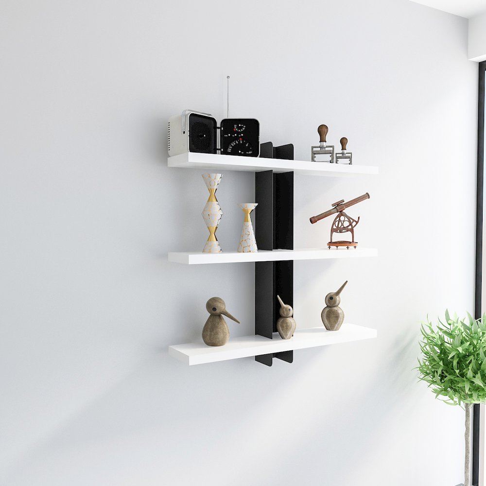 Mita 19'' Adjustable Metal Wood Wall Shelf - White & Black. Picture 3