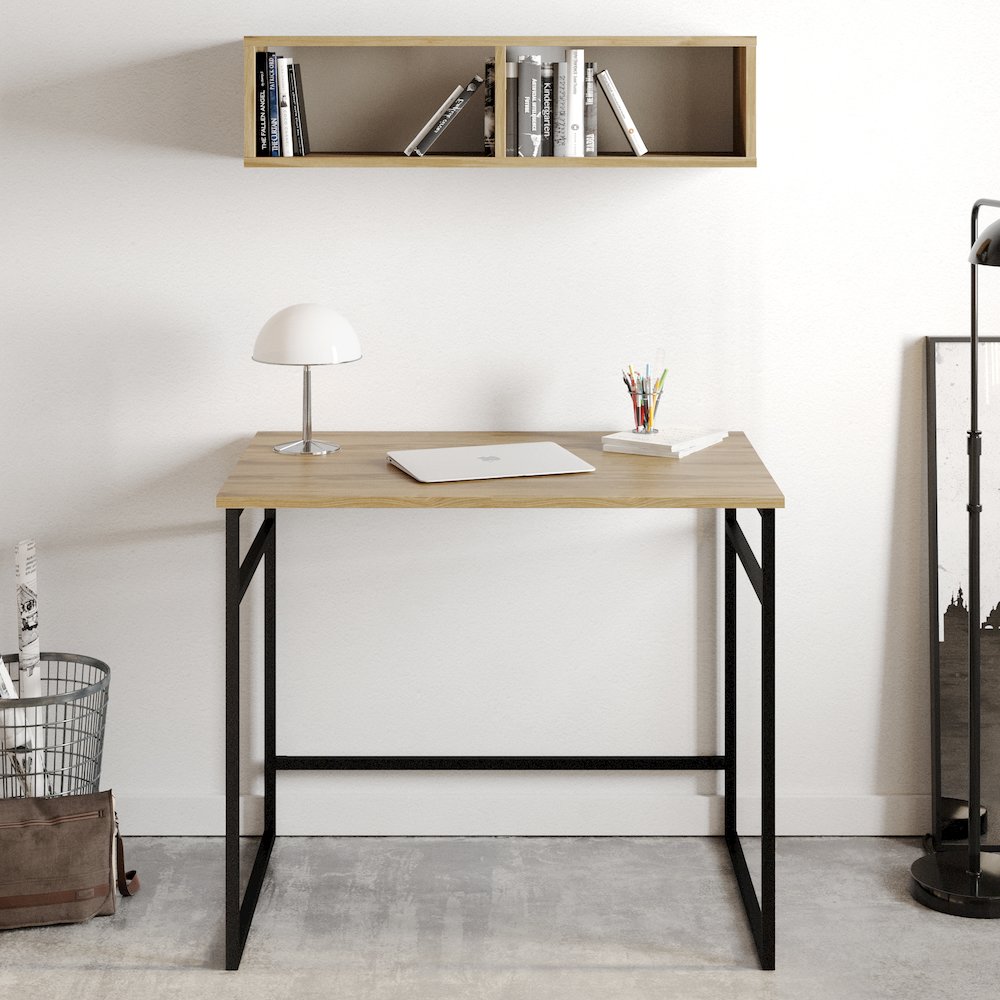Gama Computer Desk-Oud Oak & Black. Picture 4