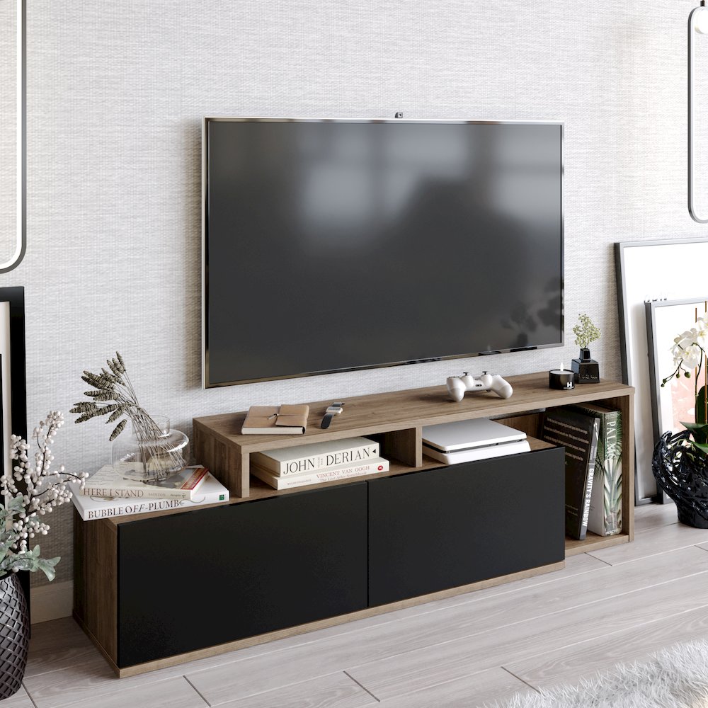 Nexera 47 Tv Stand - Walnut & Black. Picture 2
