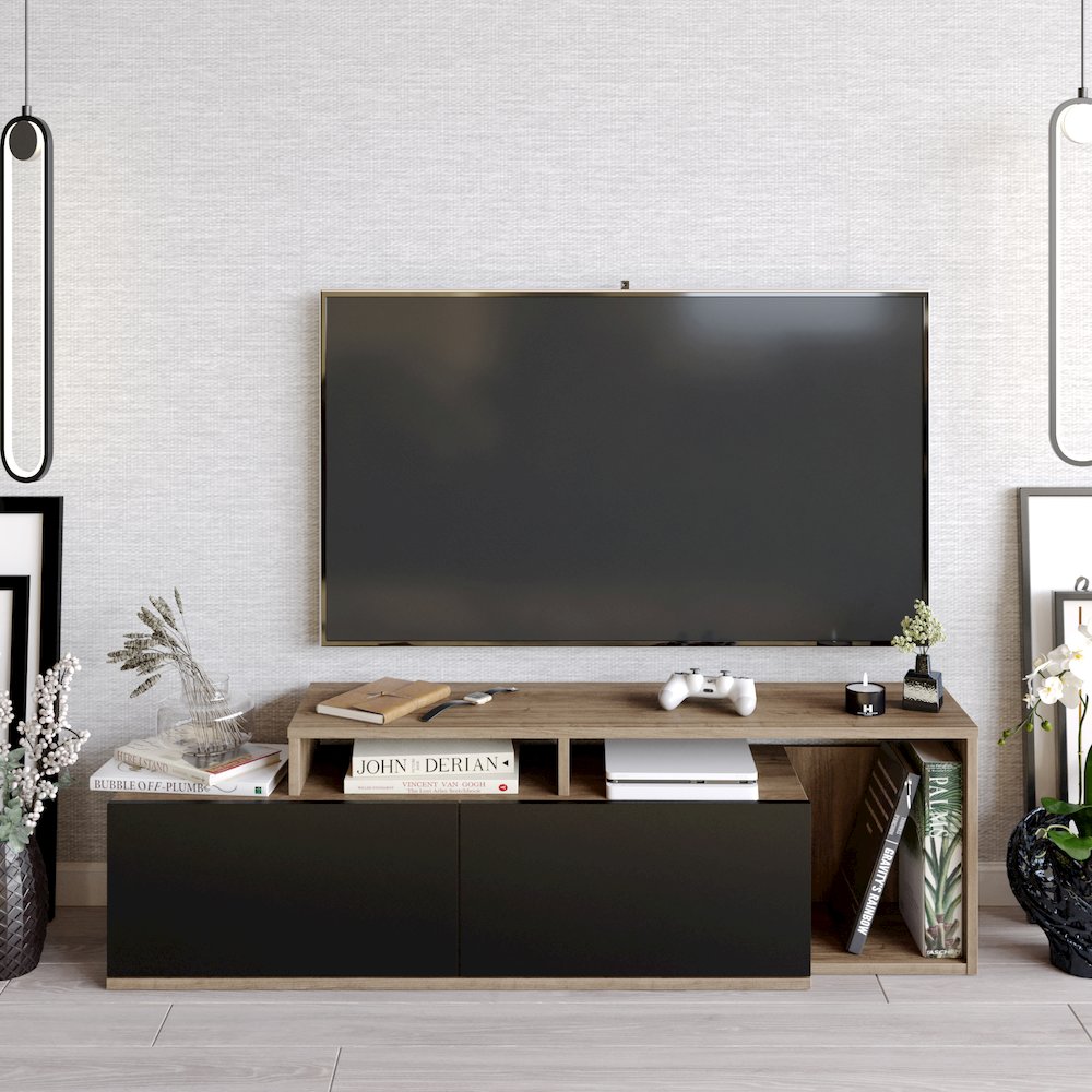 Nexera 47 Tv Stand - Walnut & Black. Picture 3