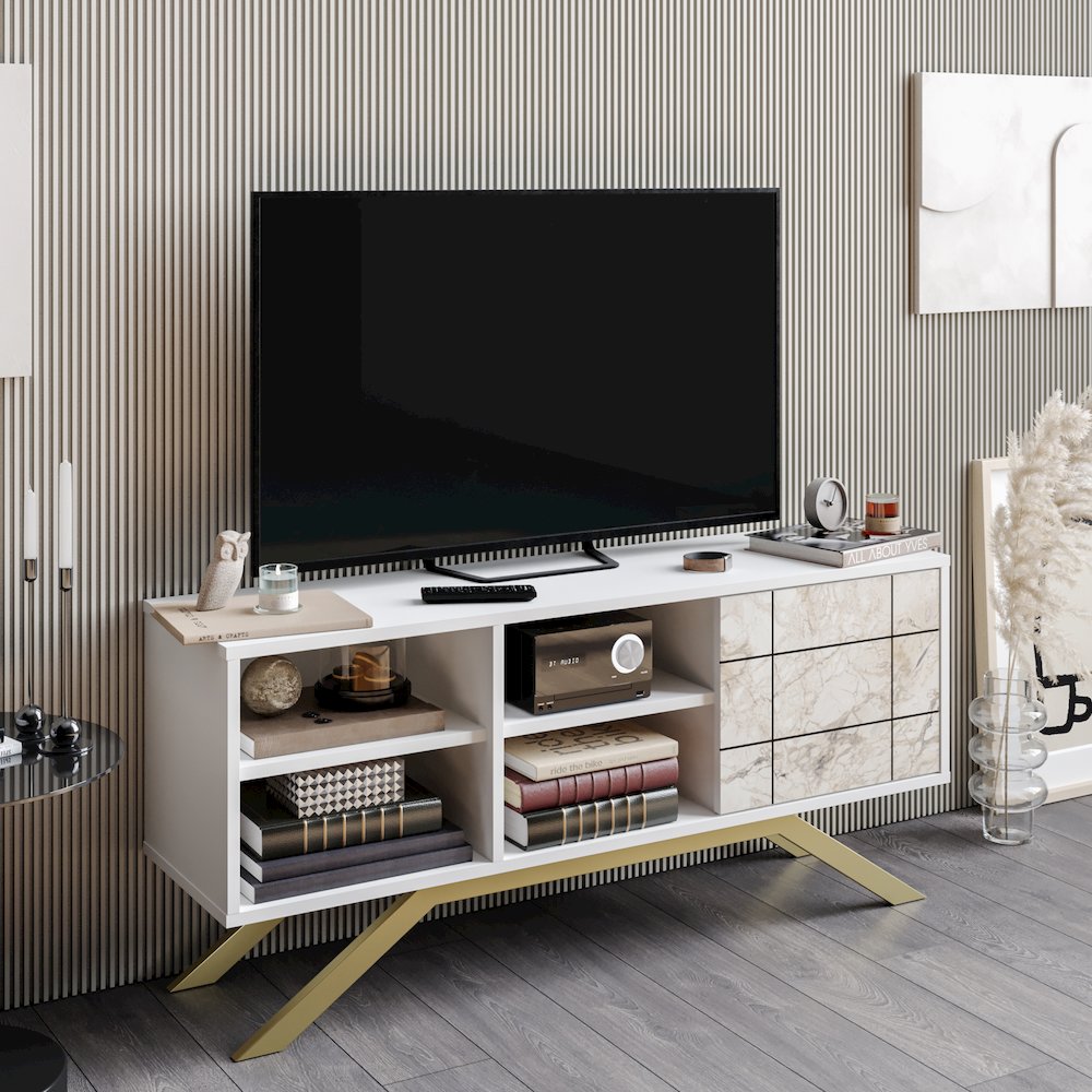 North Tv Stand - White & Gold. Picture 2