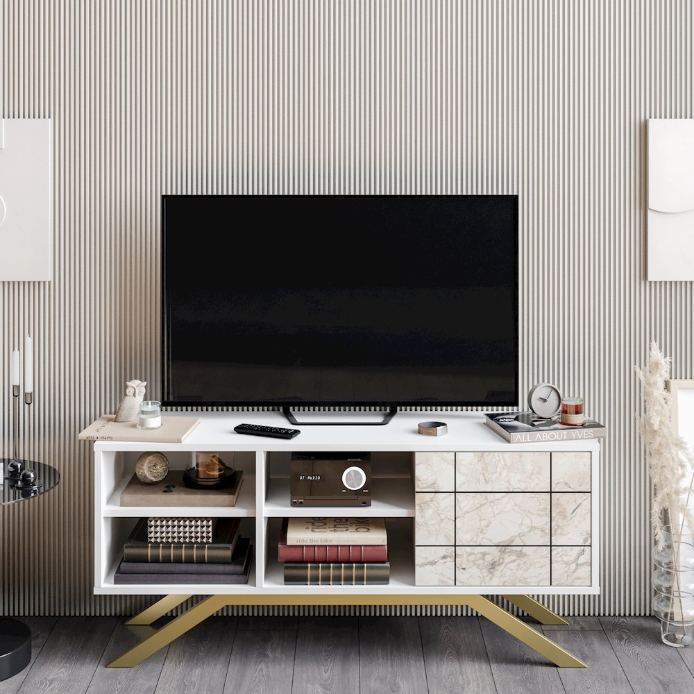 North Tv Stand - White & Gold. Picture 4