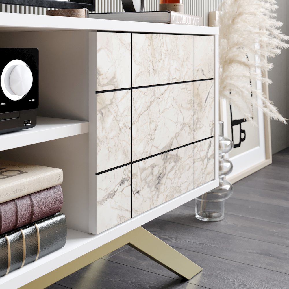 North Tv Stand - White & Gold. Picture 3