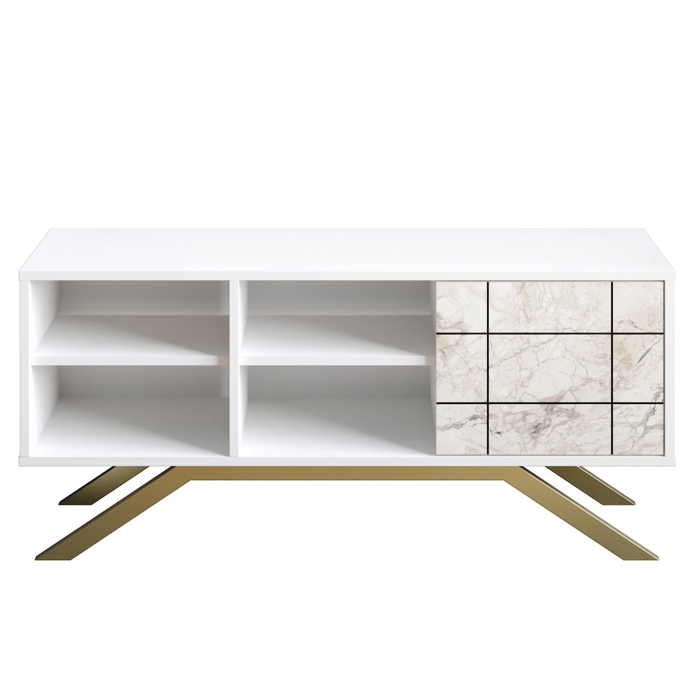 North Tv Stand - White & Gold. Picture 1