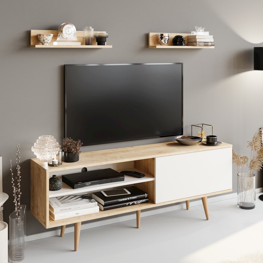 Pi Tv Stand - Sapphire Oak & White. Picture 2