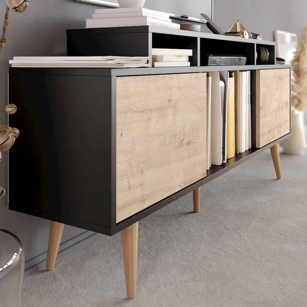 Char Tv Stand - Black & Sapphire Oak. Picture 2