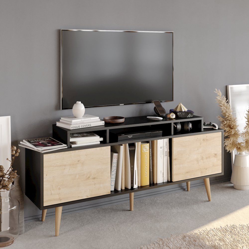 Char Tv Stand - Black & Sapphire Oak. Picture 3