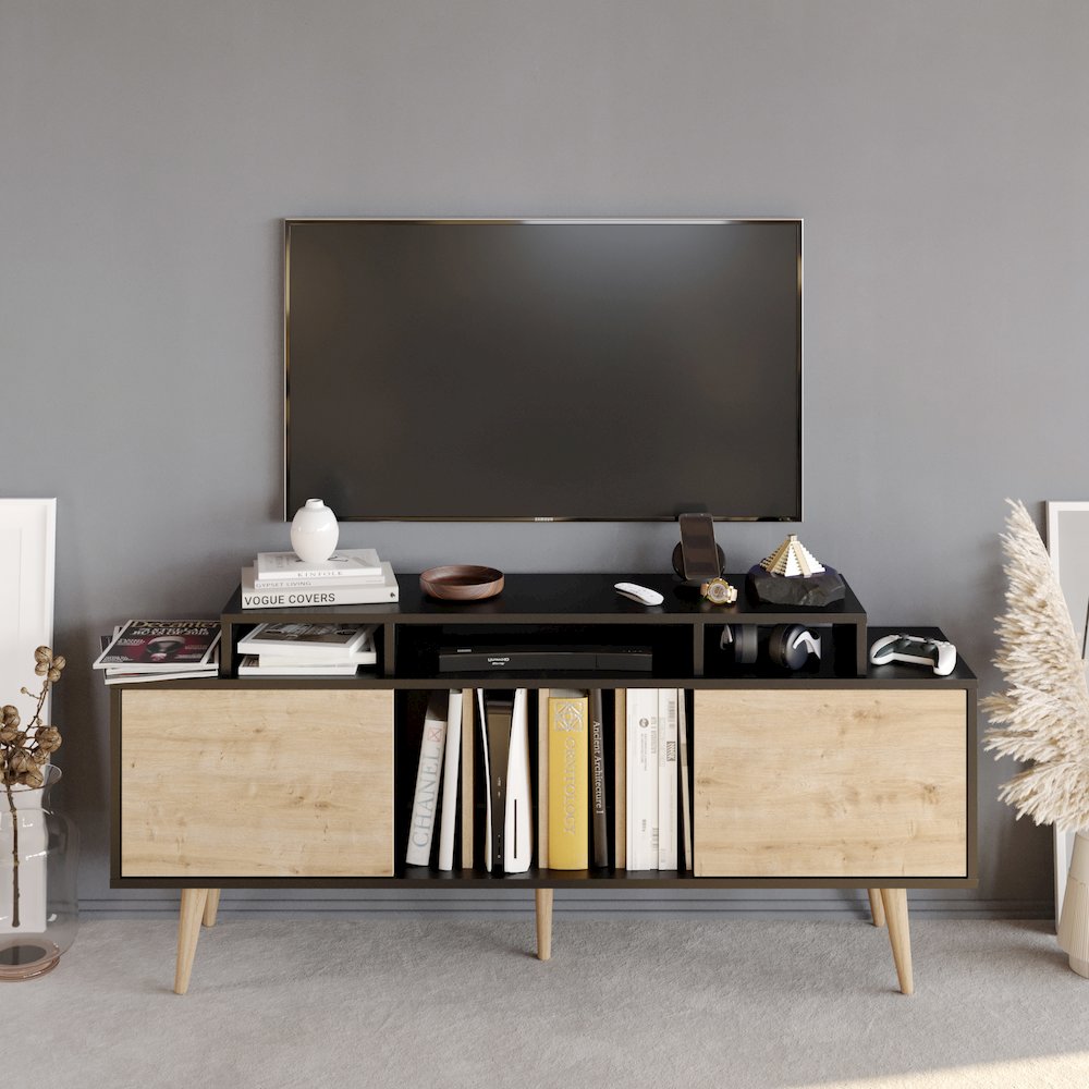 Char Tv Stand - Black & Sapphire Oak. Picture 4