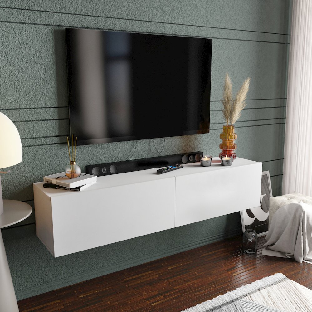 Poling Floating Tv Stand - White. Picture 2