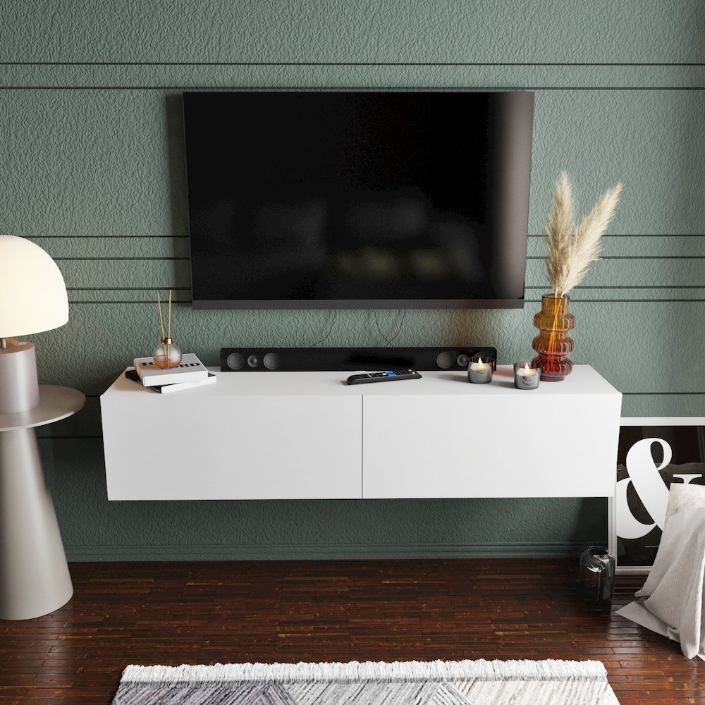Poling Floating Tv Stand - White. Picture 3