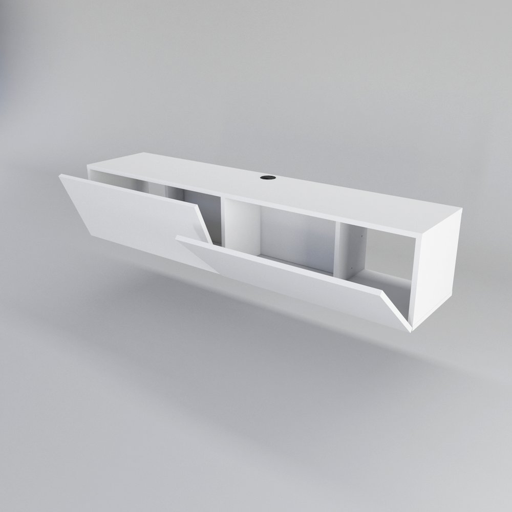 Poling Floating Tv Stand - White. Picture 1