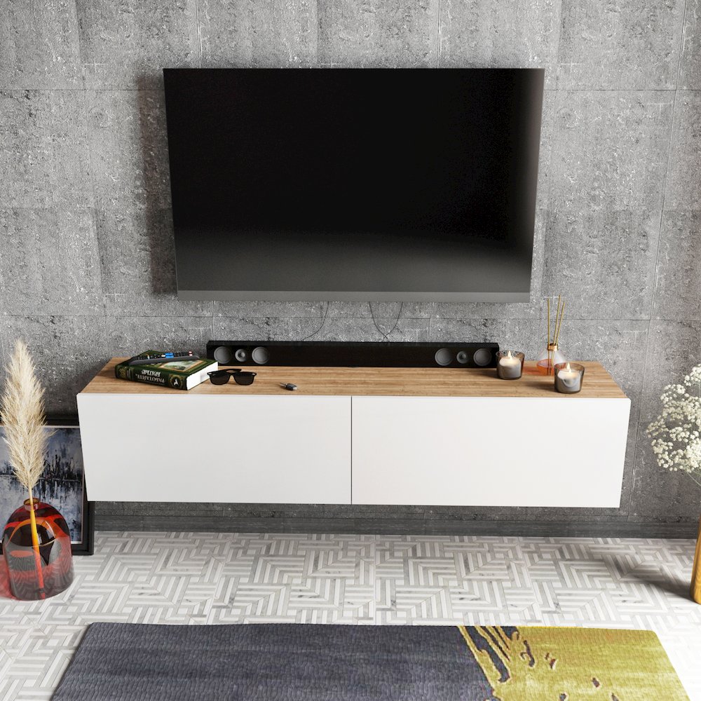 Poling Floating Tv Stand - Sapphire Oak & White. Picture 4
