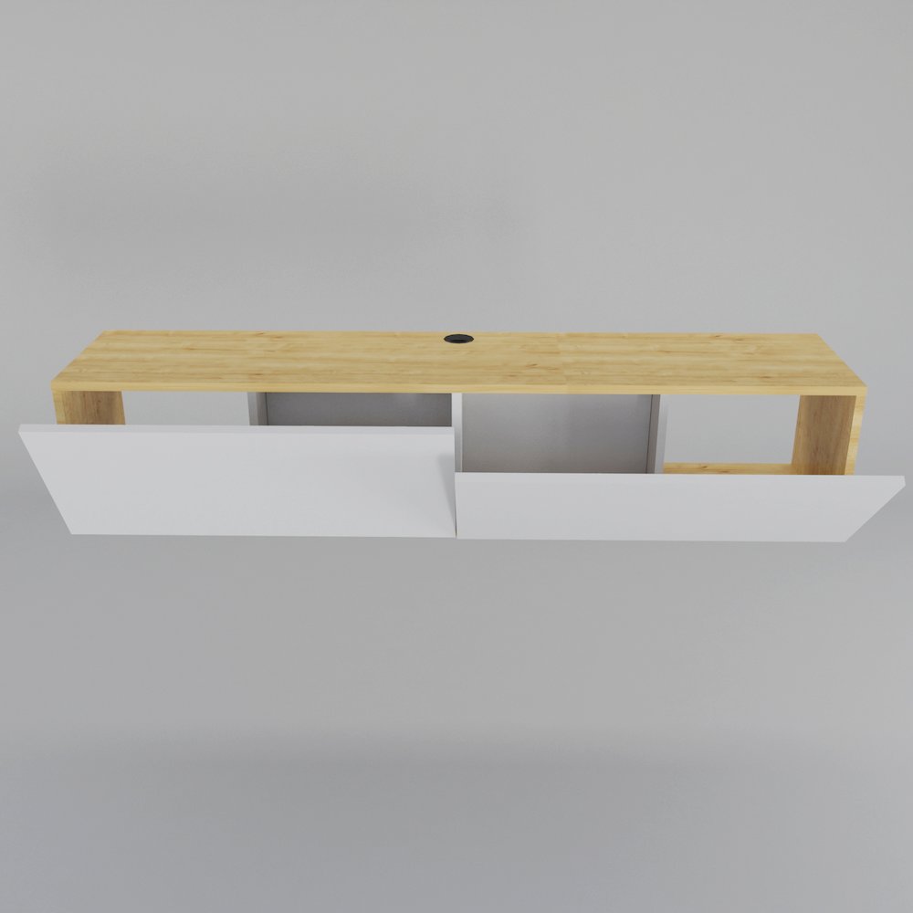 Poling Floating Tv Stand - Sapphire Oak & White. Picture 1