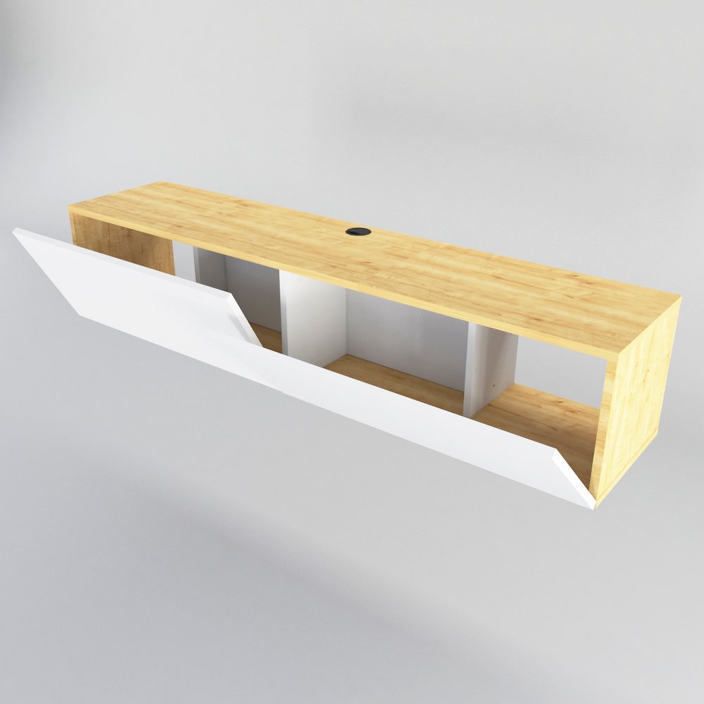 Poling Floating Tv Stand - Sapphire Oak & White. Picture 2
