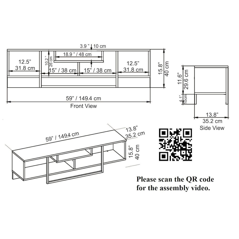 Asal 59'' Tv Stand - White & Black. Picture 4