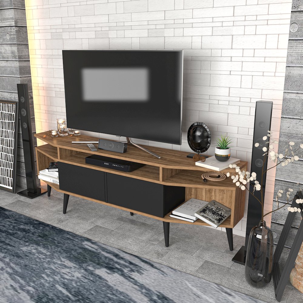 Dennis Tv Stand - Walnut & Black. Picture 4