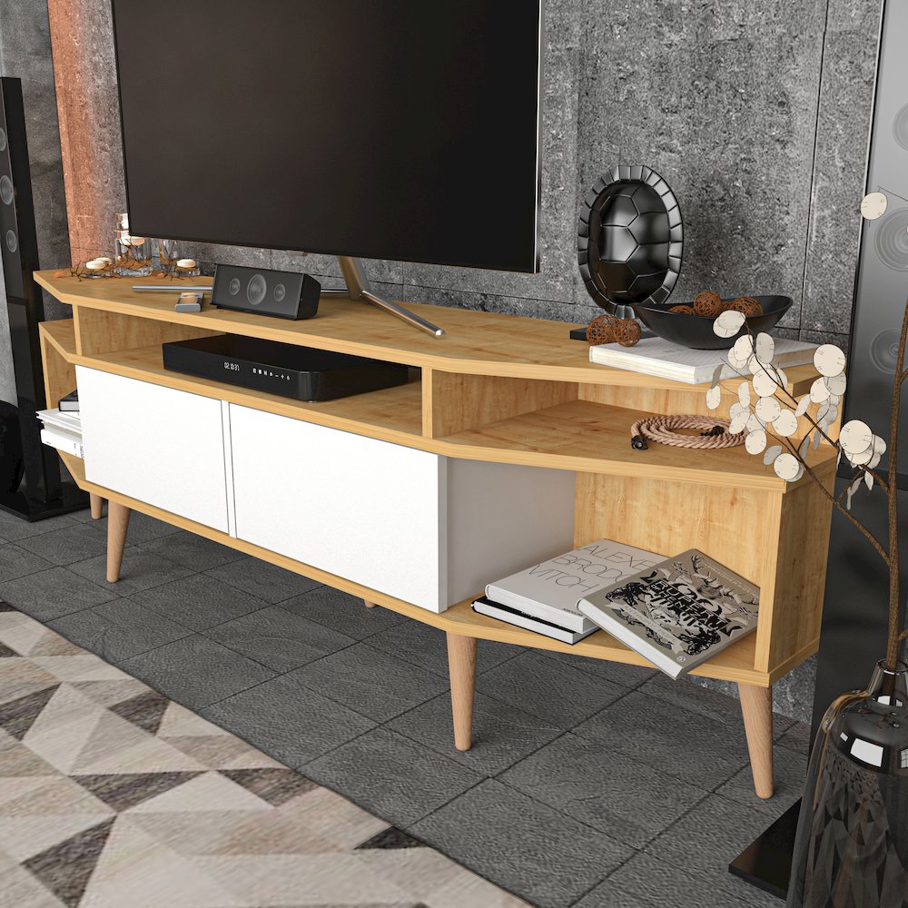 Dennis Tv Stand - Sapphire Oak & White. Picture 5