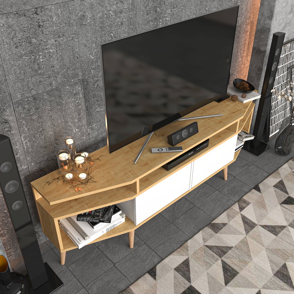 Dennis Tv Stand - Sapphire Oak & White. Picture 6
