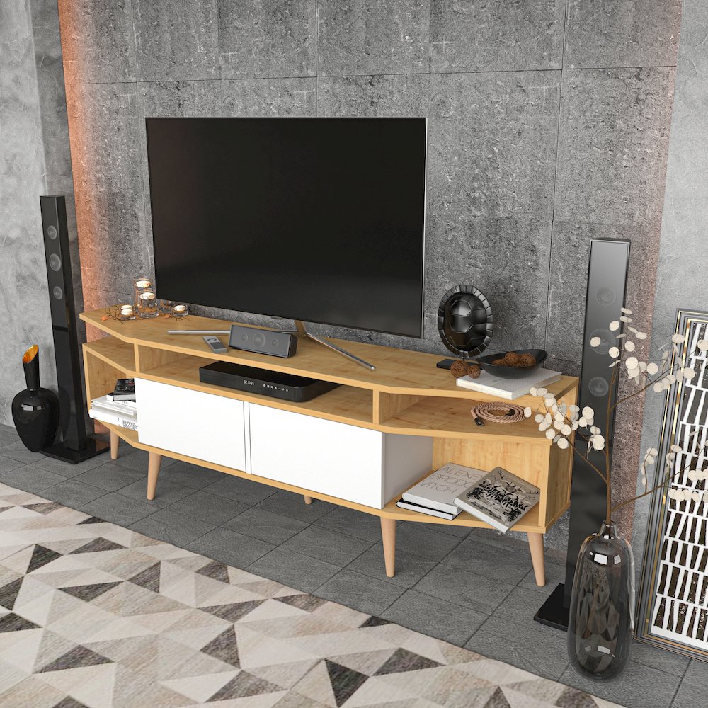 Dennis Tv Stand - Sapphire Oak & White. Picture 3
