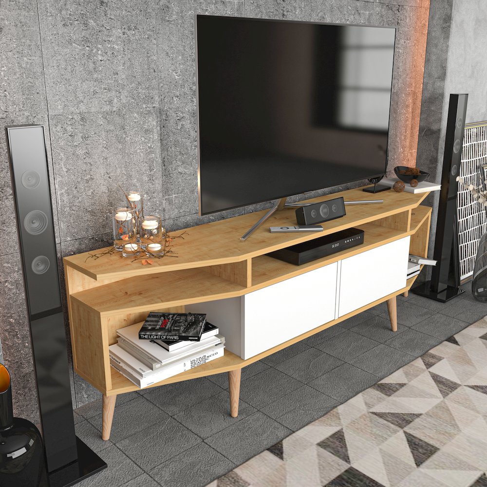 Dennis Tv Stand - Sapphire Oak & White. Picture 4