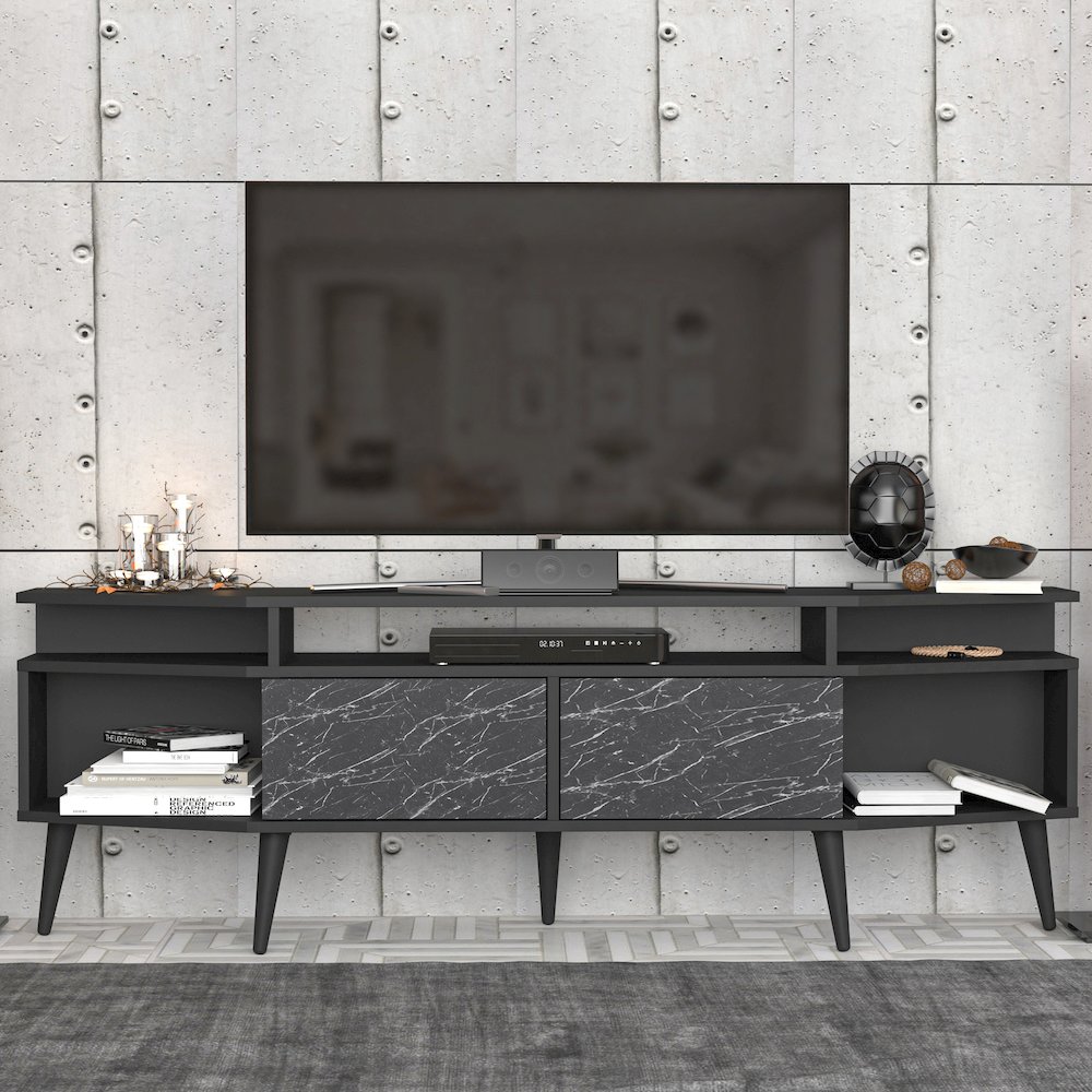Dennis Tv Stand - Black & Bendire Marble. Picture 6