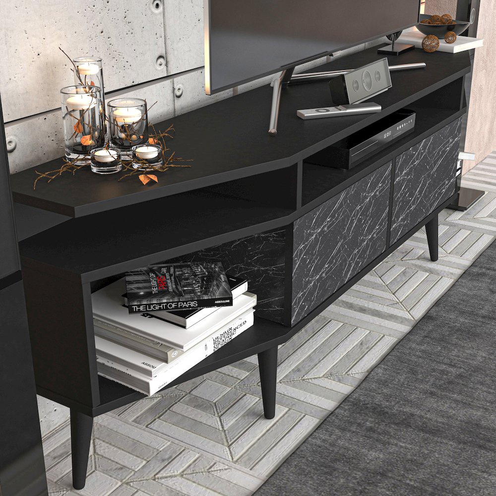 Dennis Tv Stand - Black & Bendire Marble. Picture 7