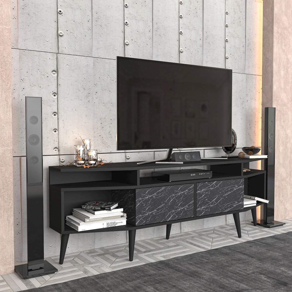 Dennis Tv Stand - Black & Bendire Marble. Picture 4