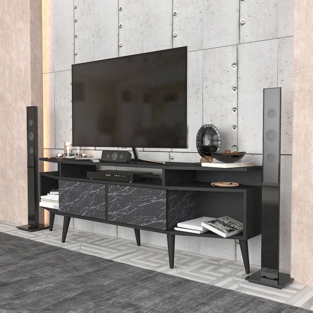 Dennis Tv Stand - Black & Bendire Marble. Picture 5