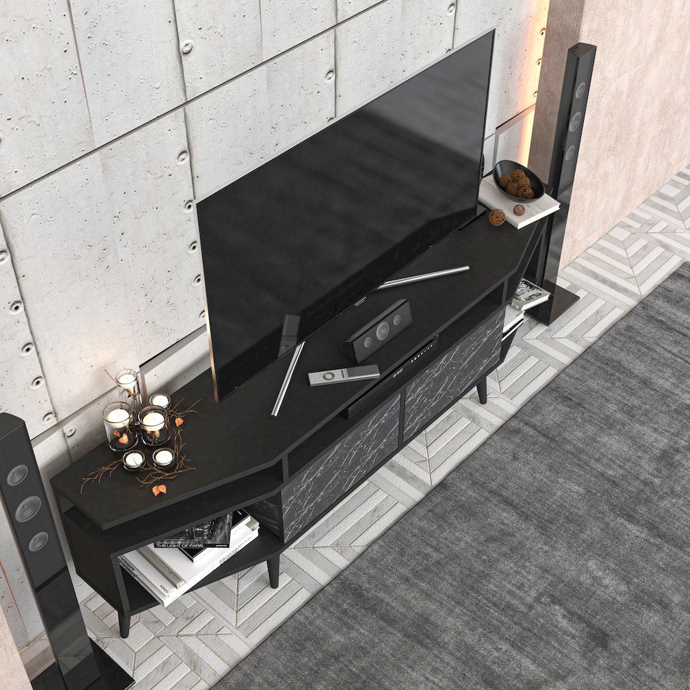 Dennis Tv Stand - Black & Bendire Marble. Picture 8