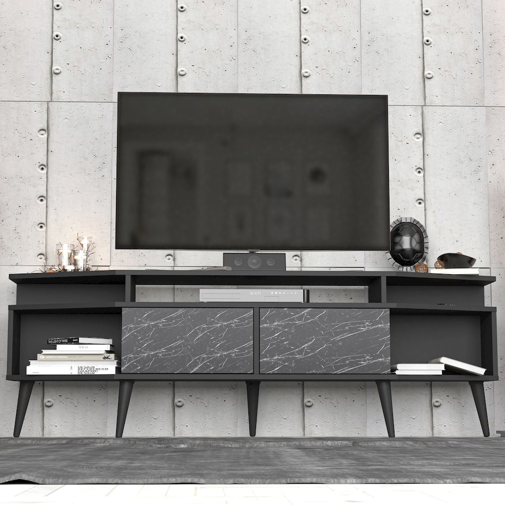 Dennis Tv Stand - Black & Bendire Marble. Picture 3