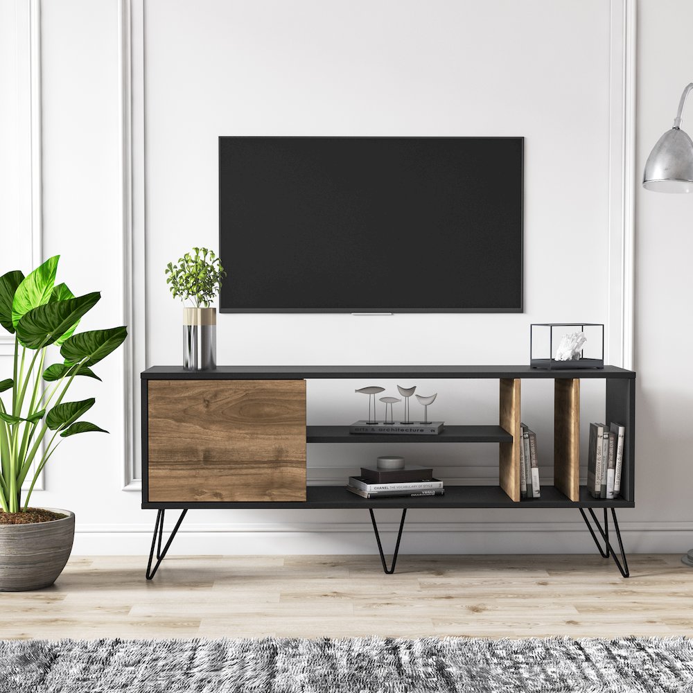 Mistico 55'' Tv Stand - Black & Walnut. Picture 3