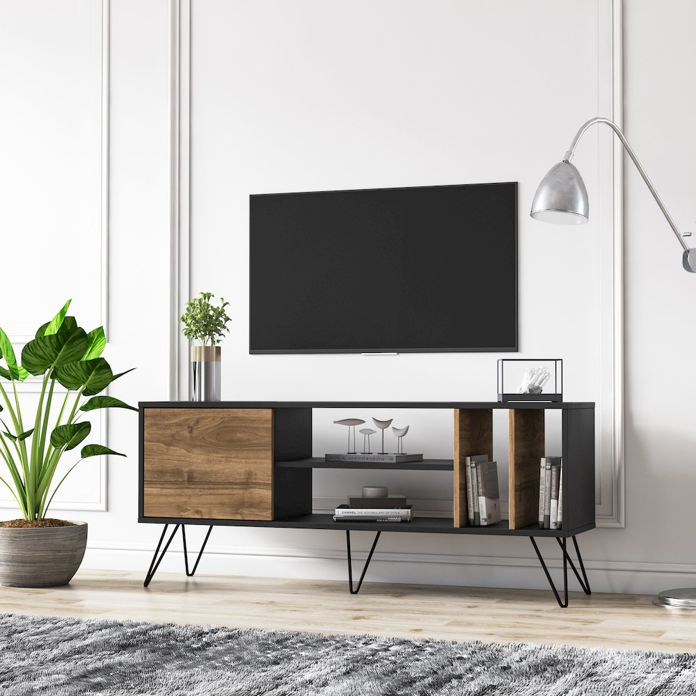 Mistico 55'' Tv Stand - Black & Walnut. Picture 4