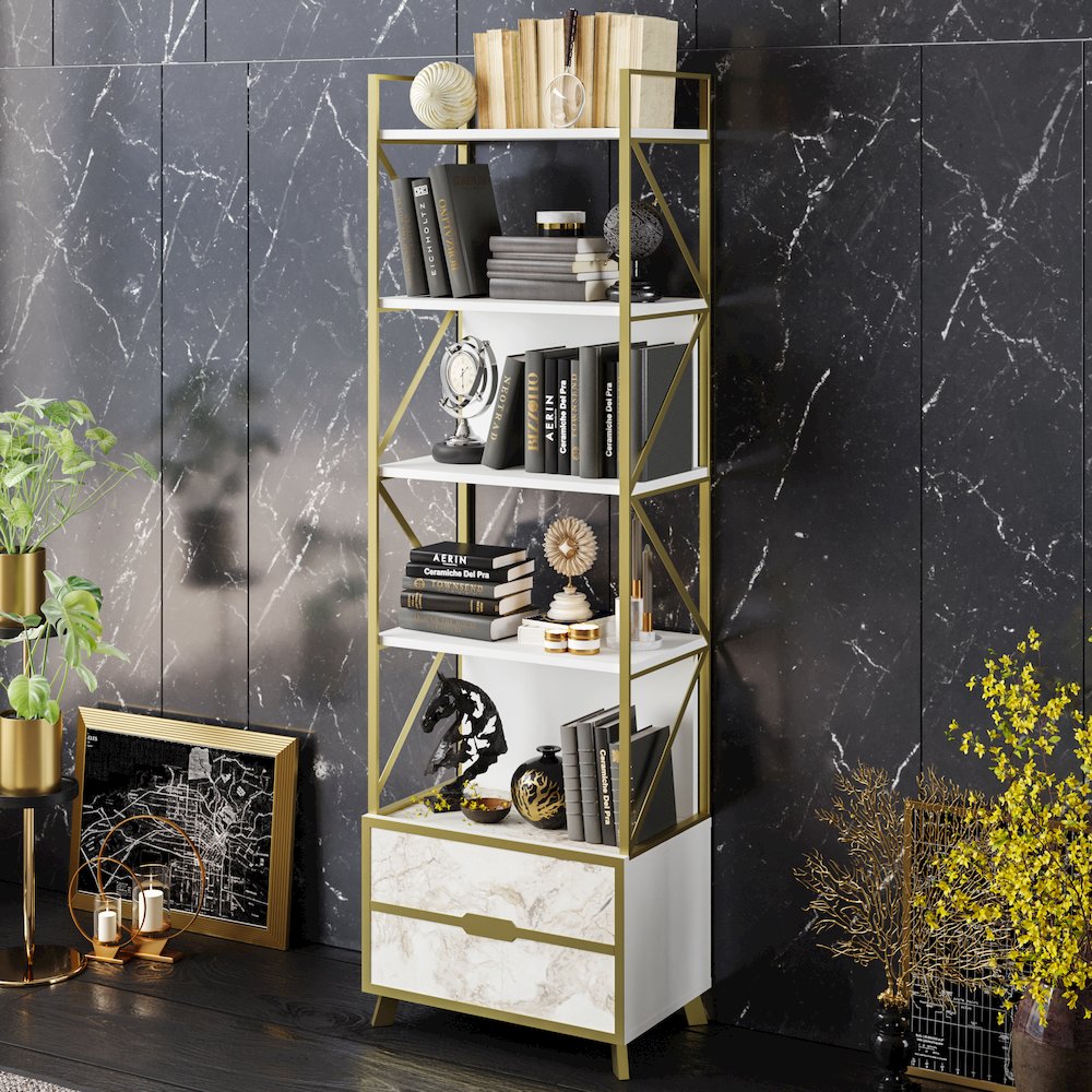 Frida 60 Bookcase - Ephesus Marble & Gold. Picture 2