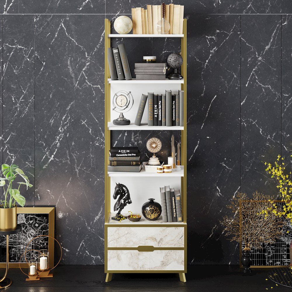 Frida 60 Bookcase - Ephesus Marble & Gold. Picture 3