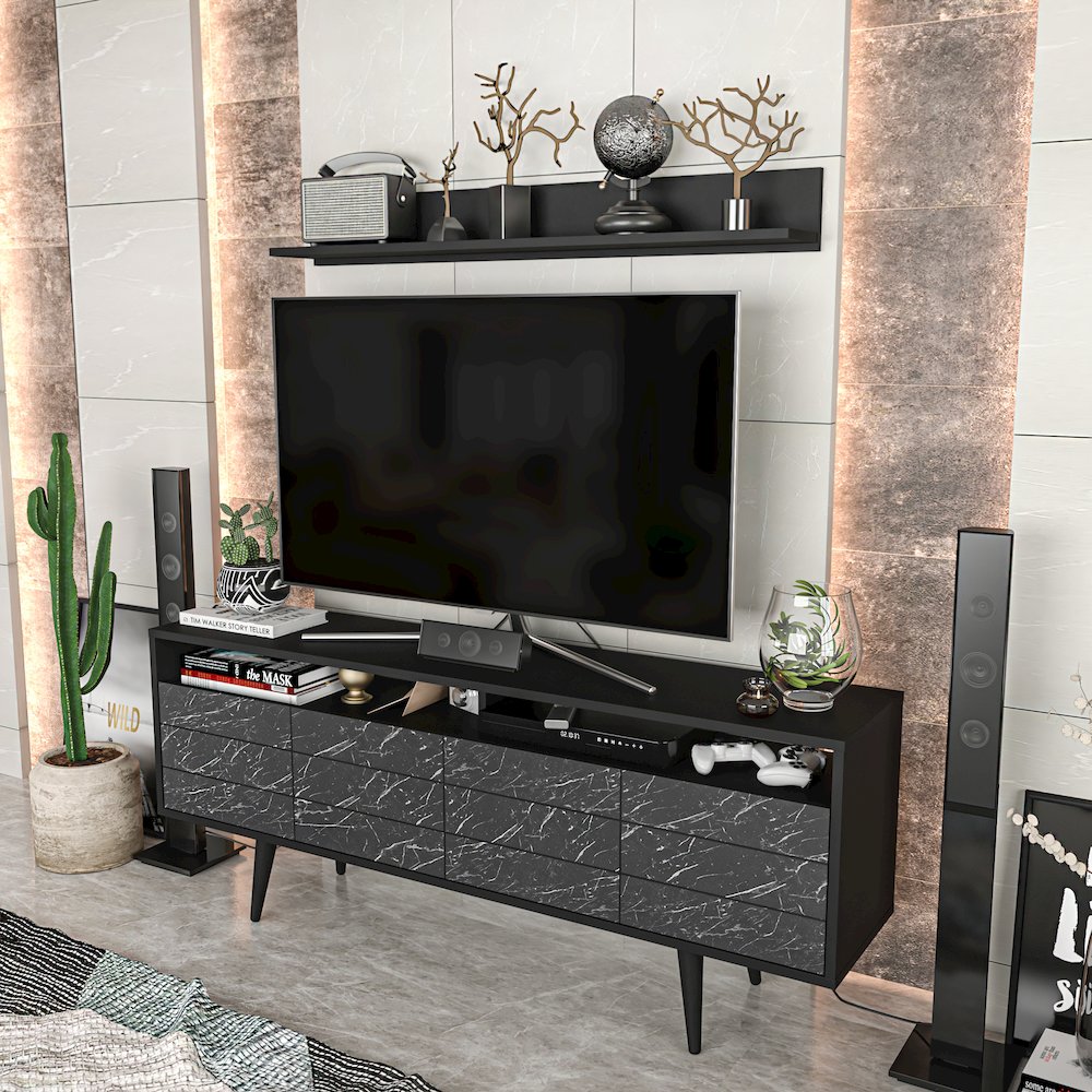 Ola Tv Stand - Black & Bendire Marble. Picture 3