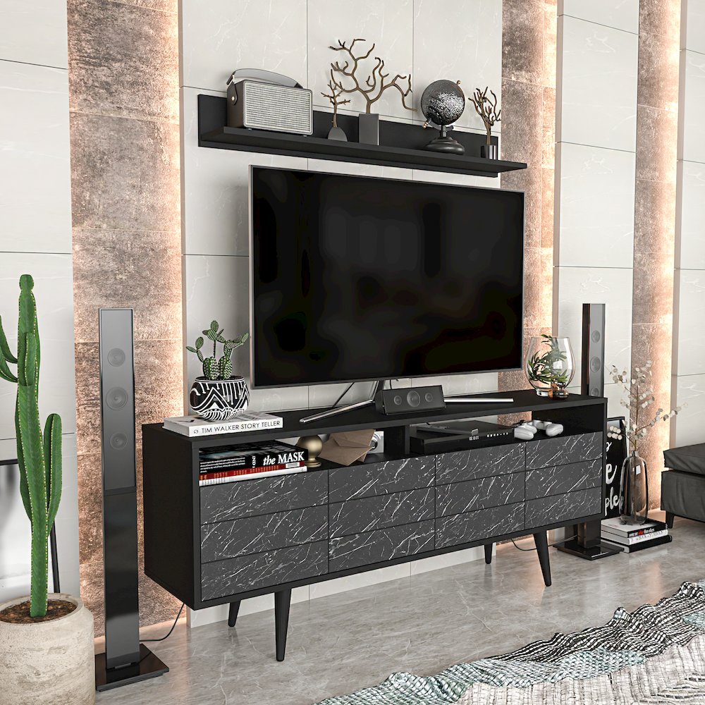 Ola Tv Stand - Black & Bendire Marble. Picture 5
