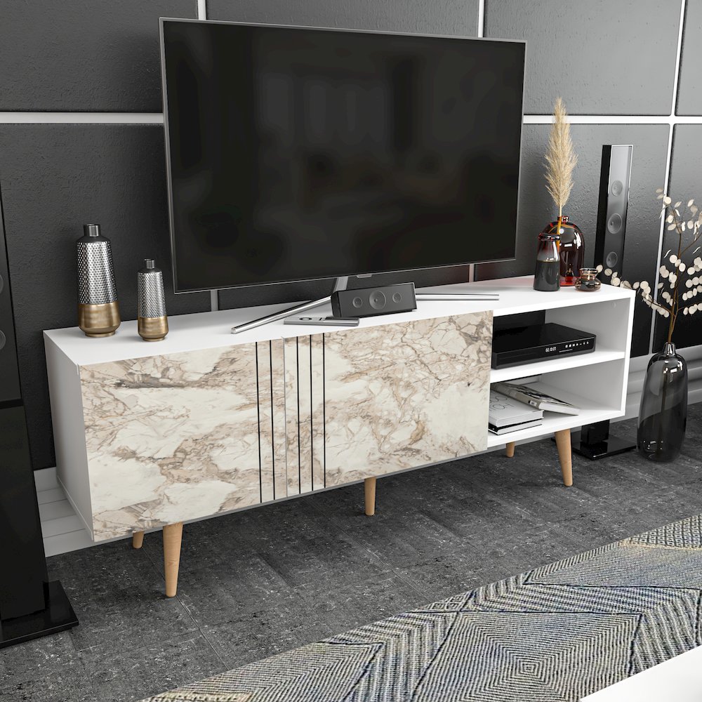 Ronas Tv Stand - White & Ephesus Marble. Picture 3