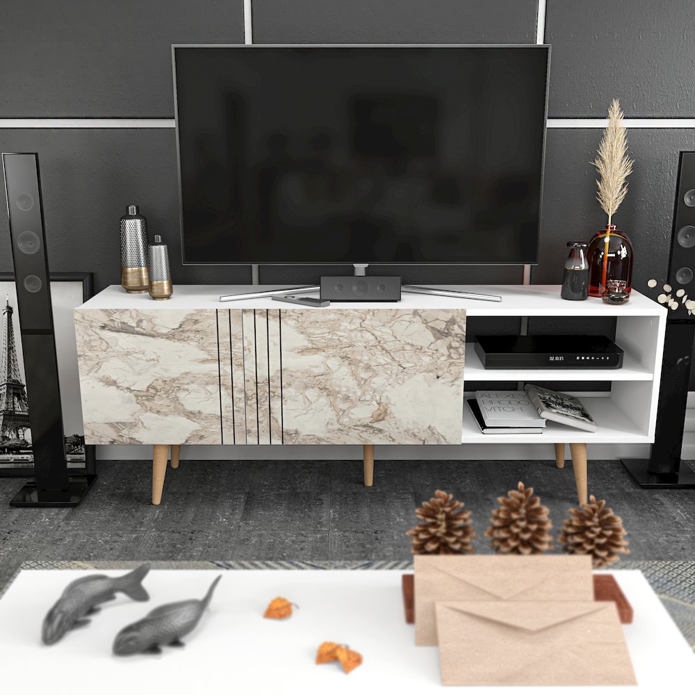 Ronas Tv Stand - White & Ephesus Marble. Picture 4