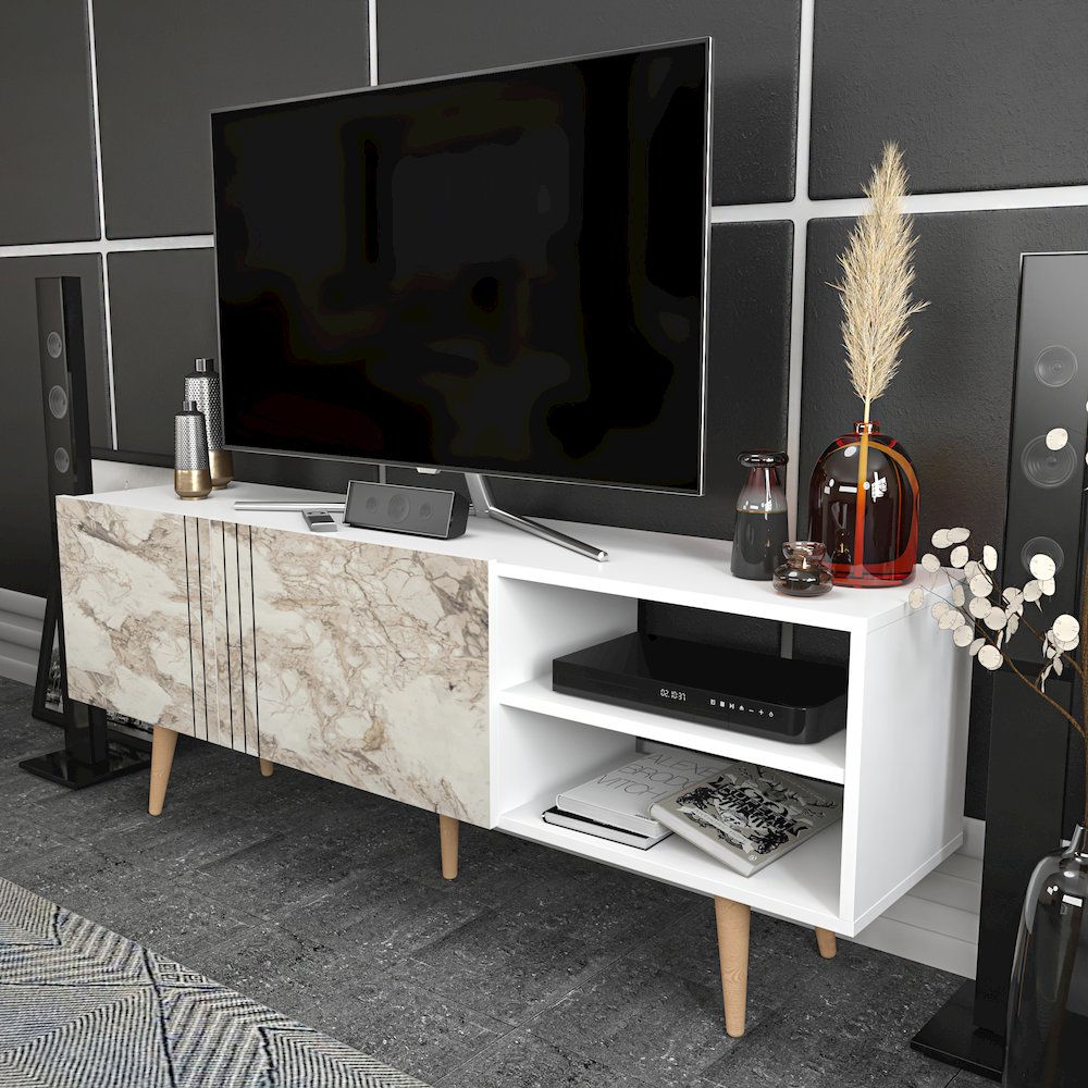 Ronas Tv Stand - White & Ephesus Marble. Picture 5