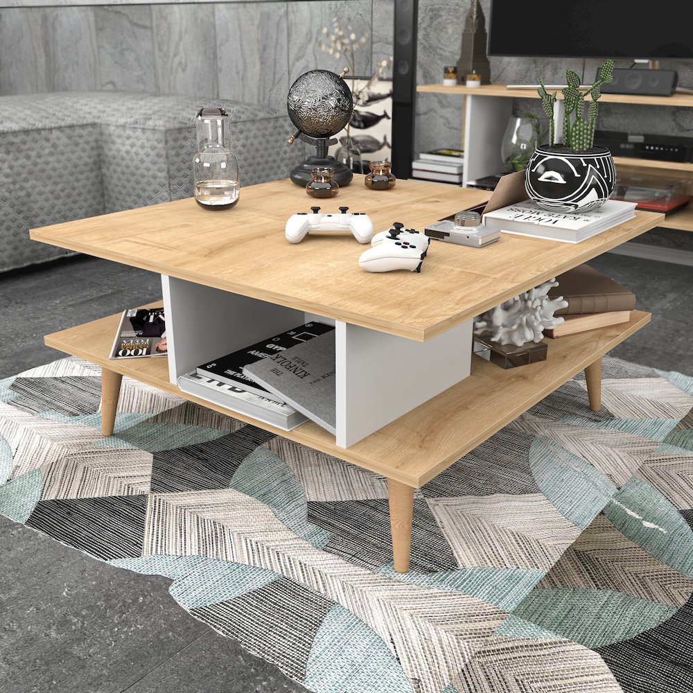 Akya Coffee Table - Sapphire Oak & White. Picture 5